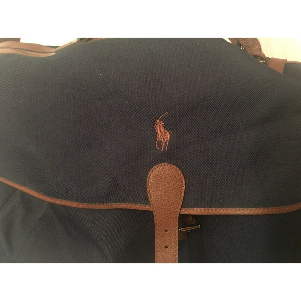Polo‎ Ralph Lauren Duffel Bag Large Canvas Blue Brown Carry On Overnight …